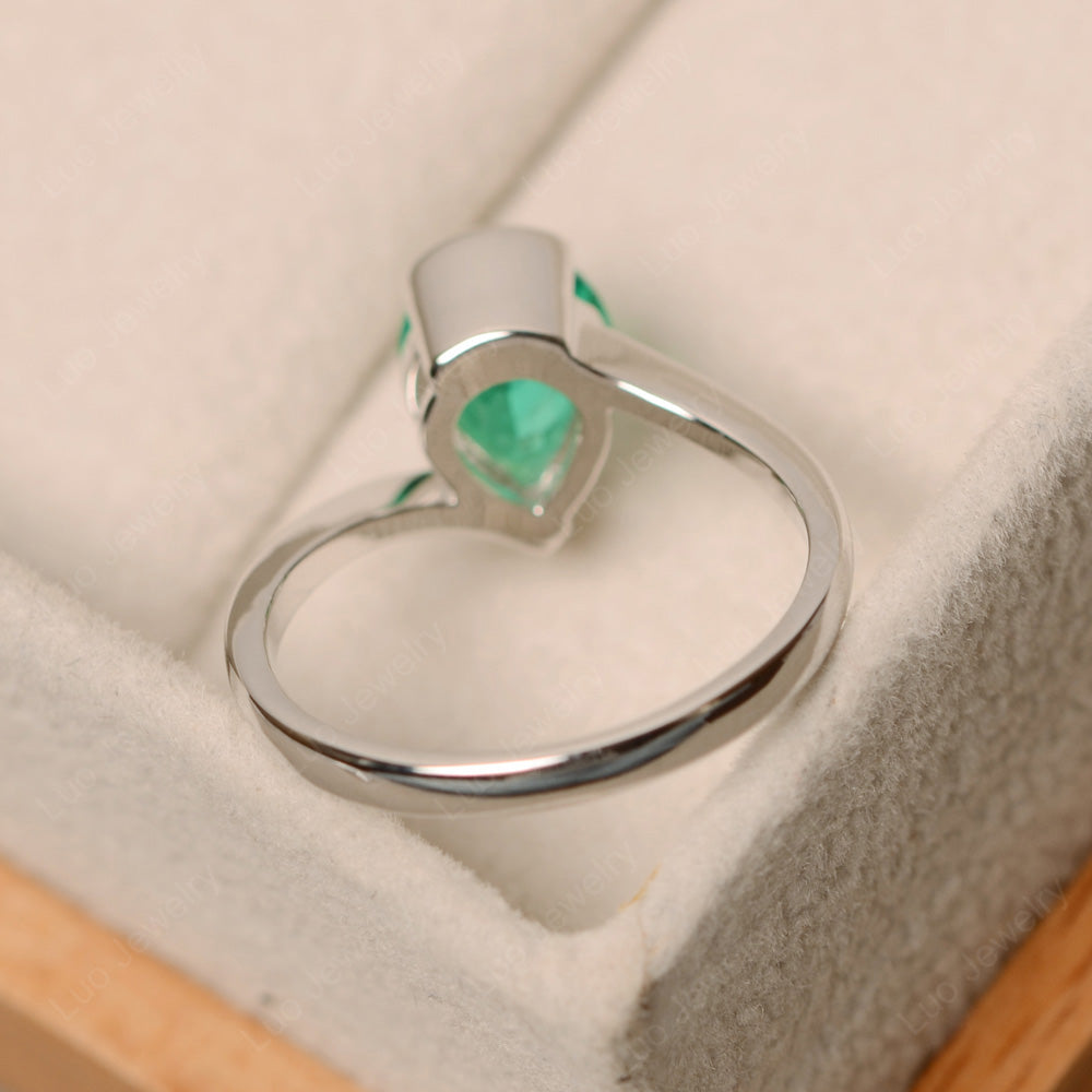 Pear Shaped Lab Emerald Solitaire Engagement Ring - LUO Jewelry