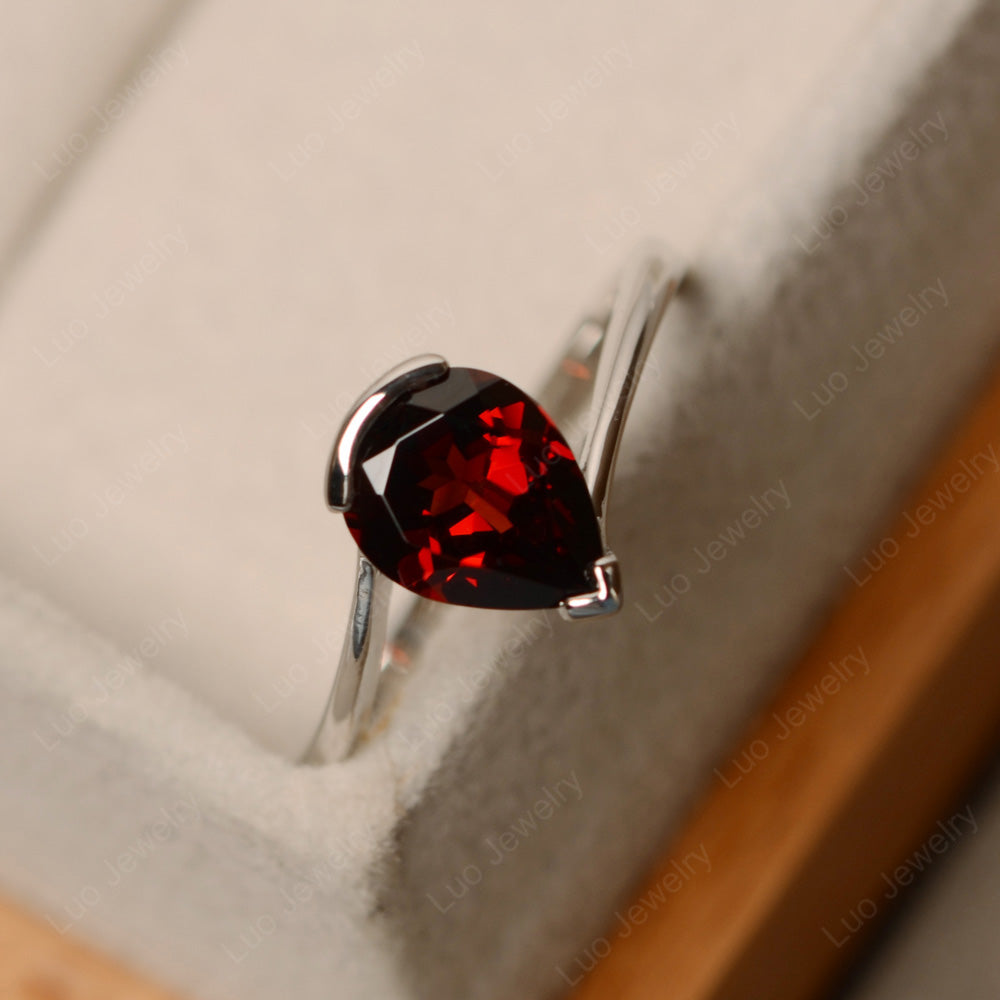 Pear Shaped Garnet Solitaire Engagement Ring - LUO Jewelry