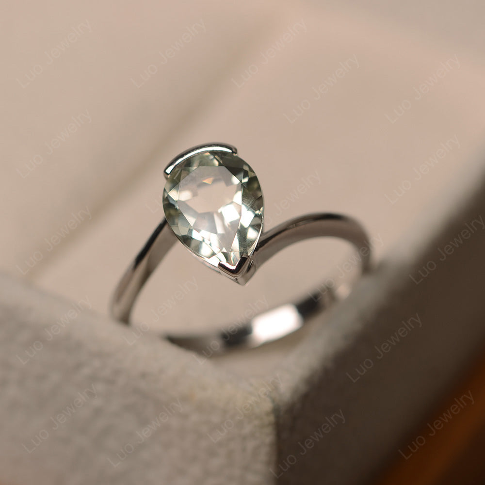 Pear Shaped Green Amethyst Solitaire Engagement Ring - LUO Jewelry