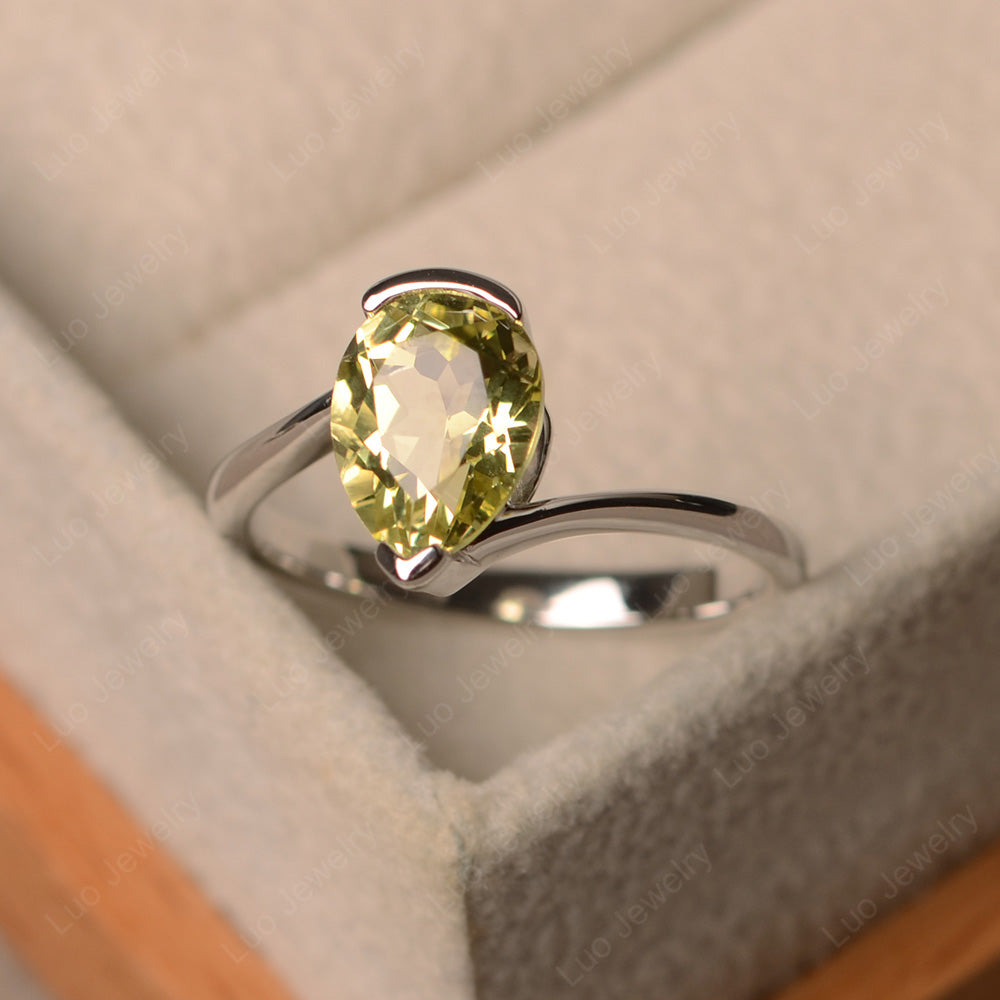 Pear Shaped Lemon Quartz Solitaire Engagement Ring - LUO Jewelry