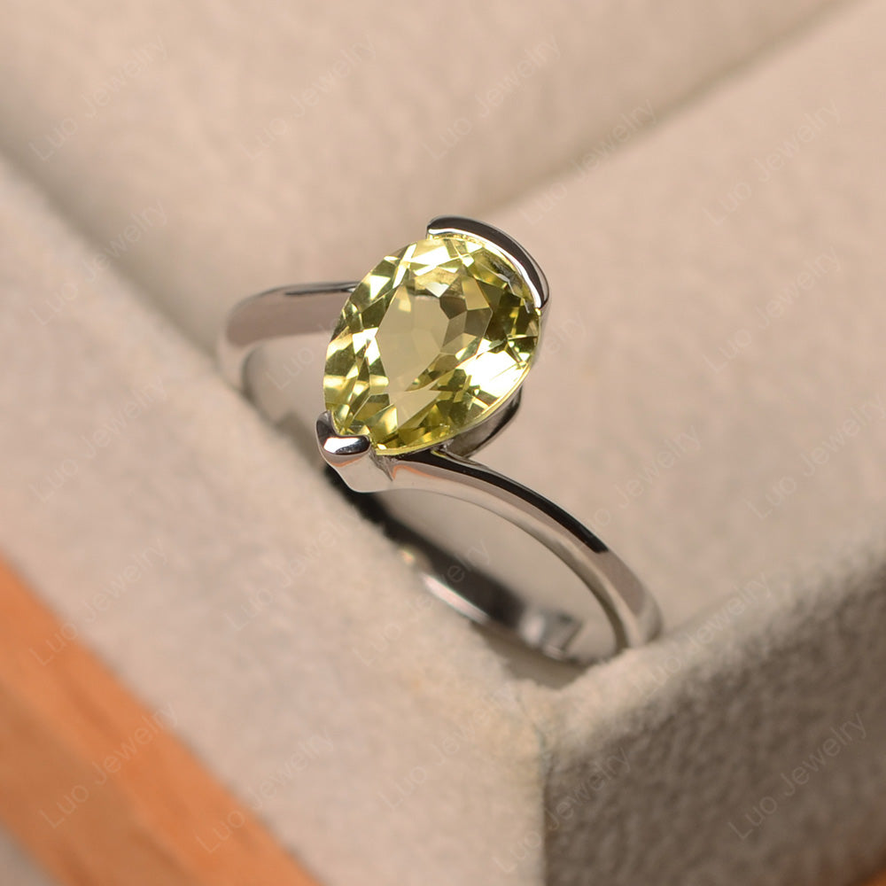 Pear Shaped Lemon Quartz Solitaire Engagement Ring - LUO Jewelry