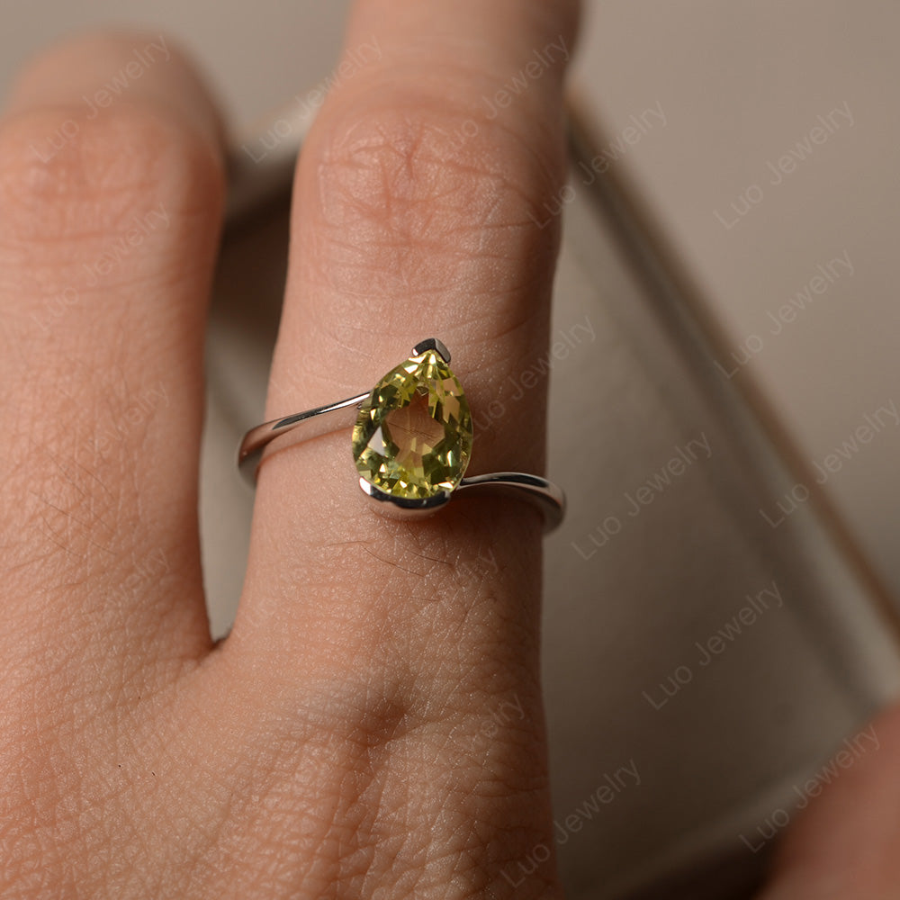 Pear Shaped Lemon Quartz Solitaire Engagement Ring - LUO Jewelry