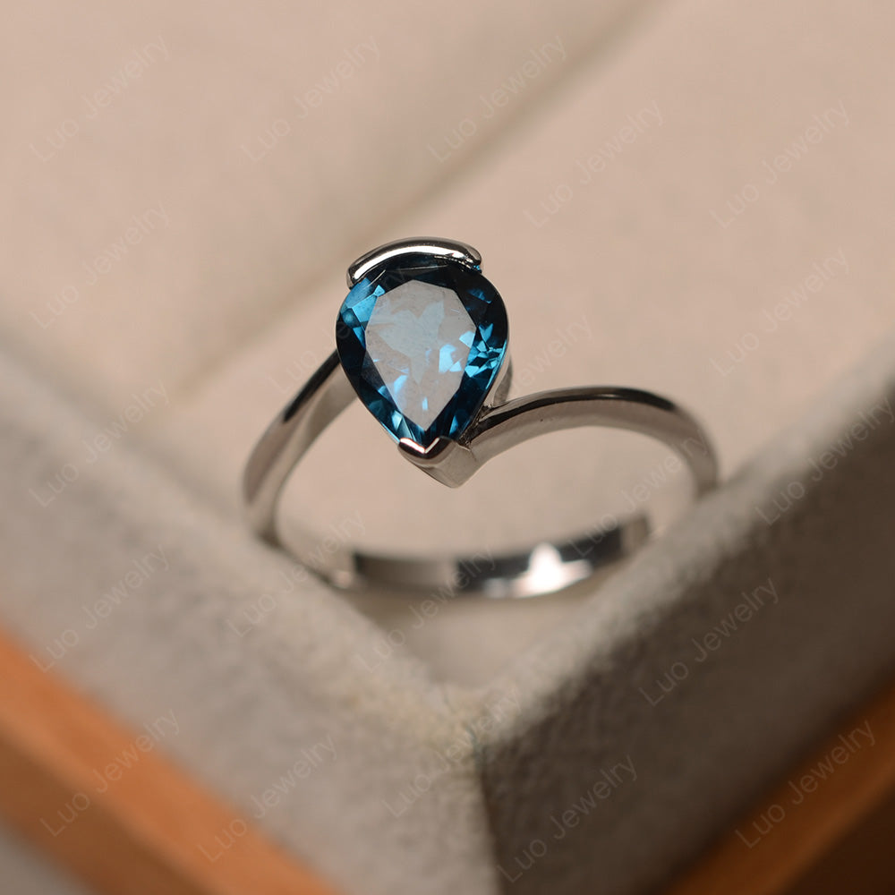 Pear Shaped London Blue Topaz Solitaire Engagement Ring - LUO Jewelry