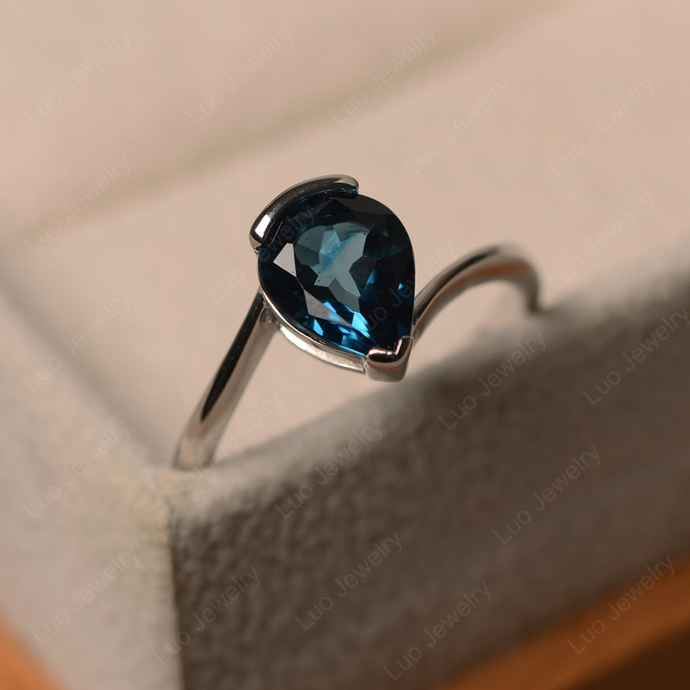 Pear Shaped London Blue Topaz Solitaire Engagement Ring - LUO Jewelry