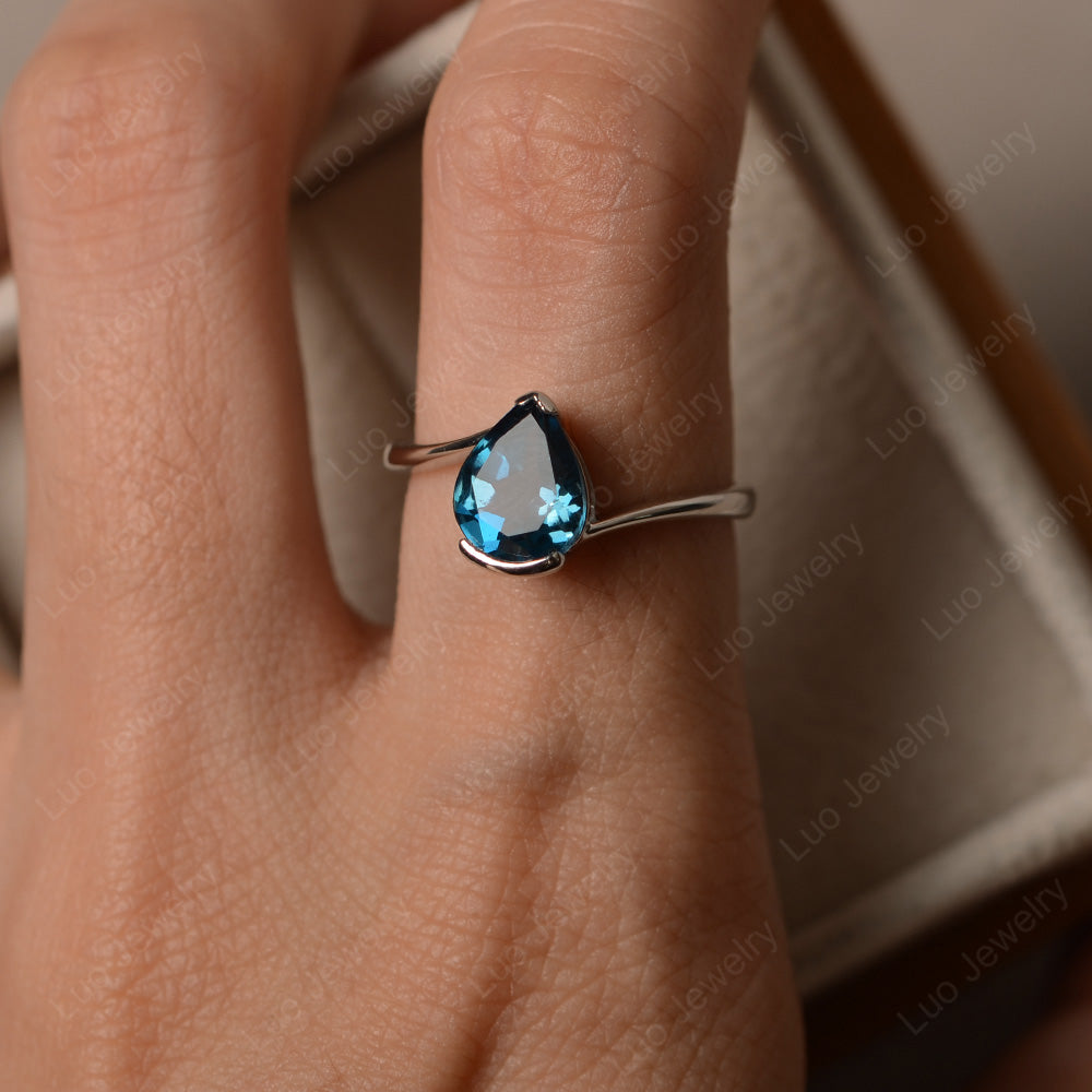 Pear Shaped London Blue Topaz Solitaire Engagement Ring - LUO Jewelry