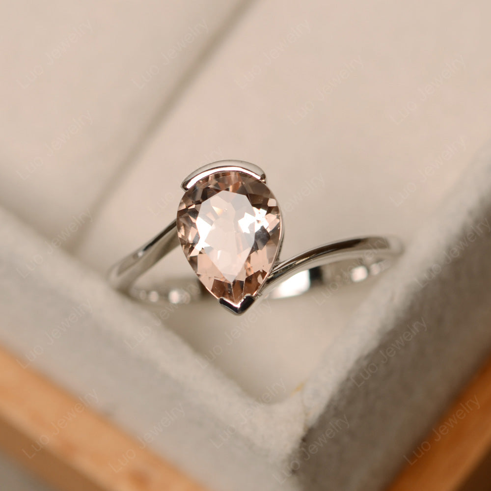 Pear Shaped Morganite Solitaire Engagement Ring - LUO Jewelry