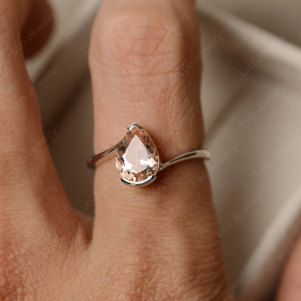 Pear Shaped Morganite Solitaire Engagement Ring - LUO Jewelry