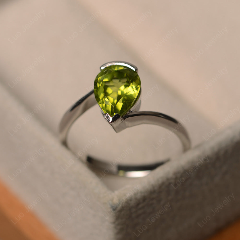 Pear Shaped Peridot Solitaire Engagement Ring - LUO Jewelry