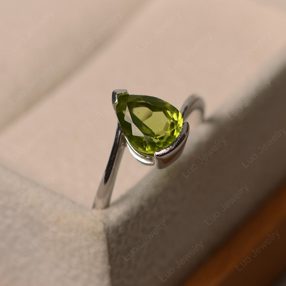 Pear Shaped Peridot Solitaire Engagement Ring - LUO Jewelry