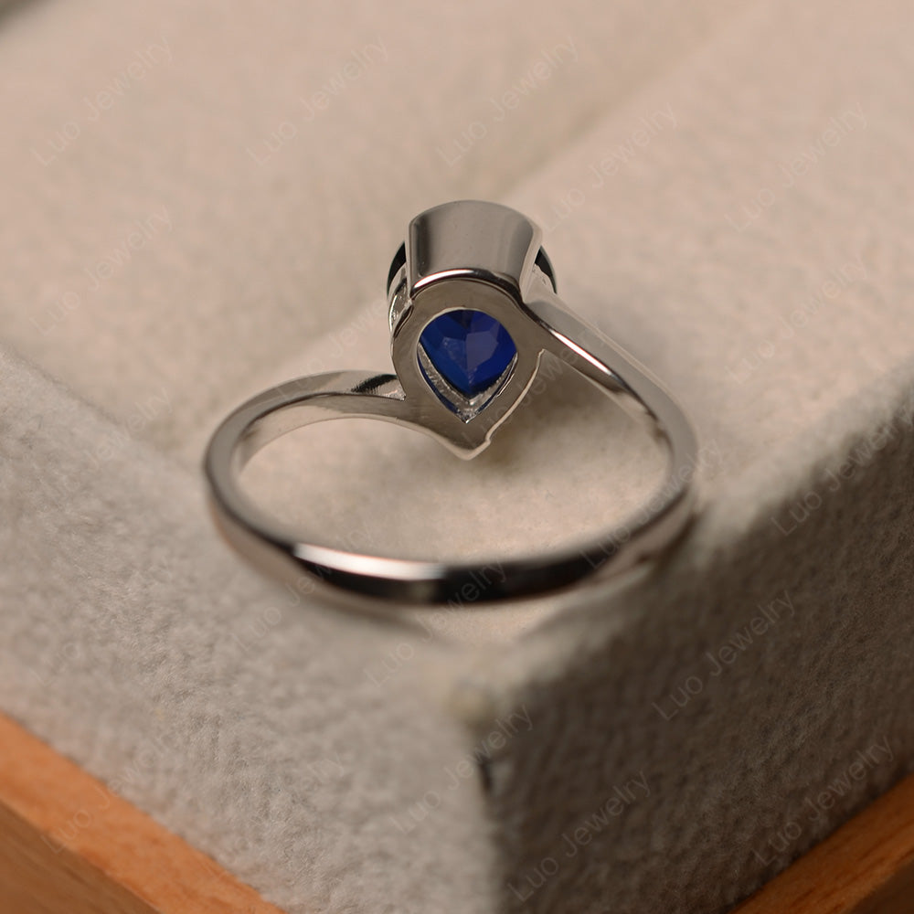 Pear Shaped Lab Sapphire Solitaire Engagement Ring - LUO Jewelry
