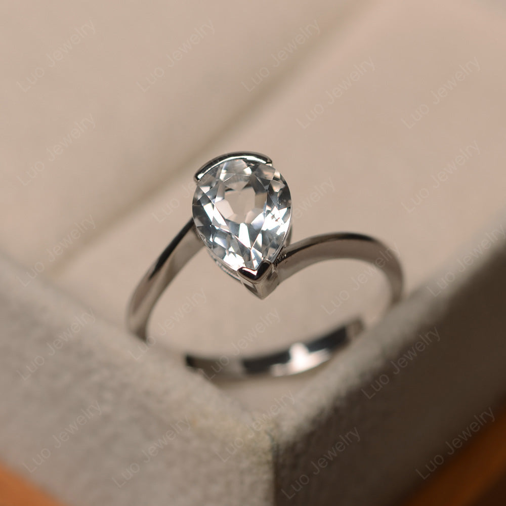 Pear Shaped White Topaz Solitaire Engagement Ring - LUO Jewelry