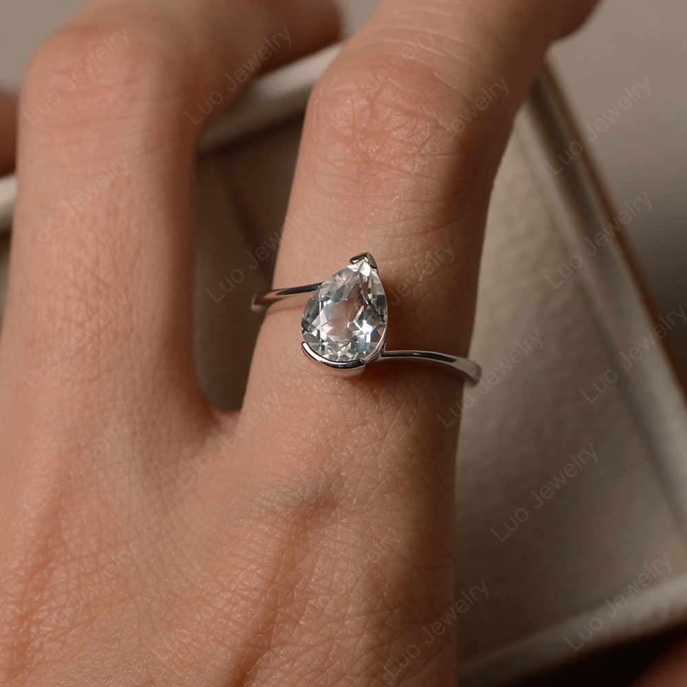 Pear Shaped White Topaz Solitaire Engagement Ring - LUO Jewelry
