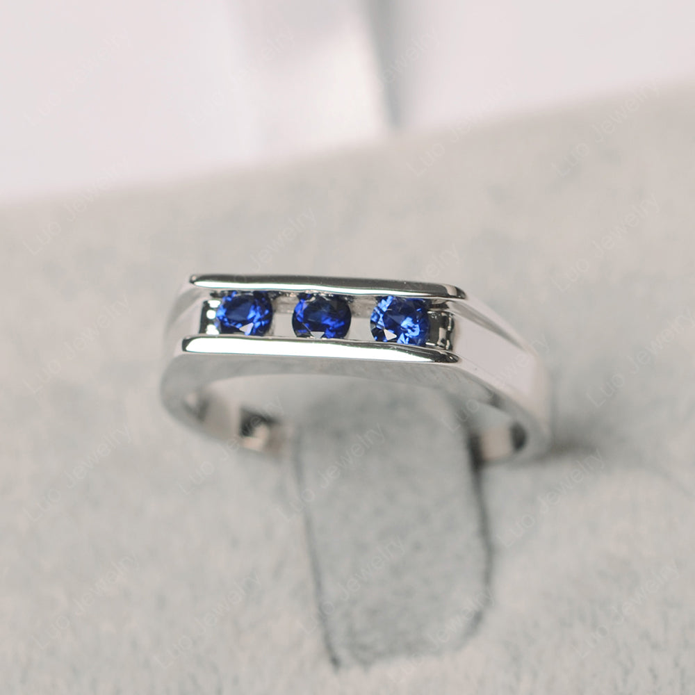 3 Stone Lab Sapphire Band Ring - LUO Jewelry