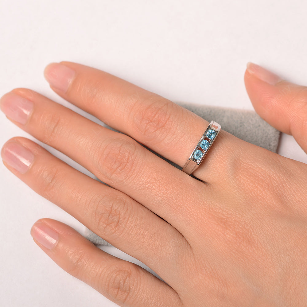 3 Stone Swiss Blue Topaz Band Ring - LUO Jewelry