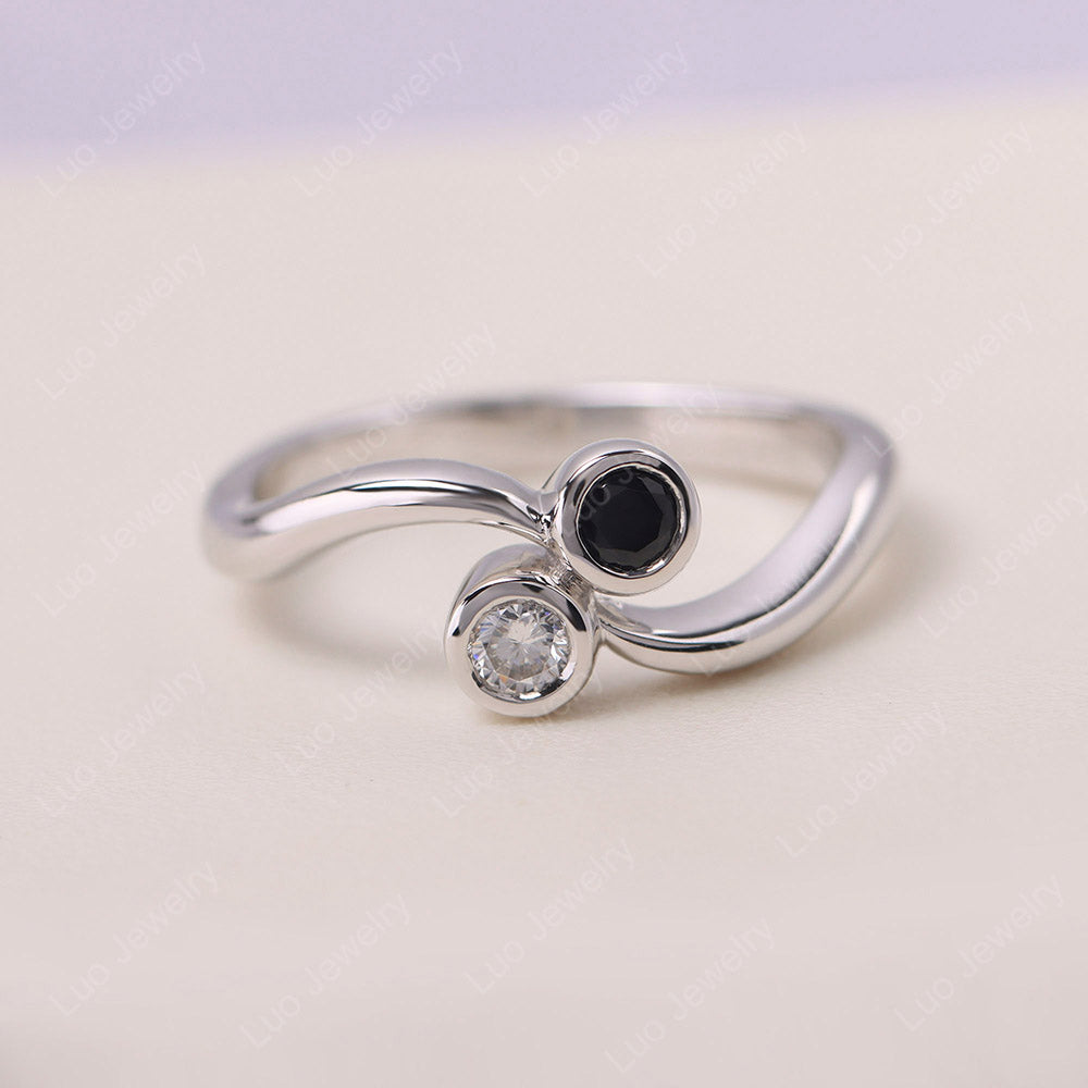 Black Spinel and Cubic Zirconia Two Stone Pinky Ring