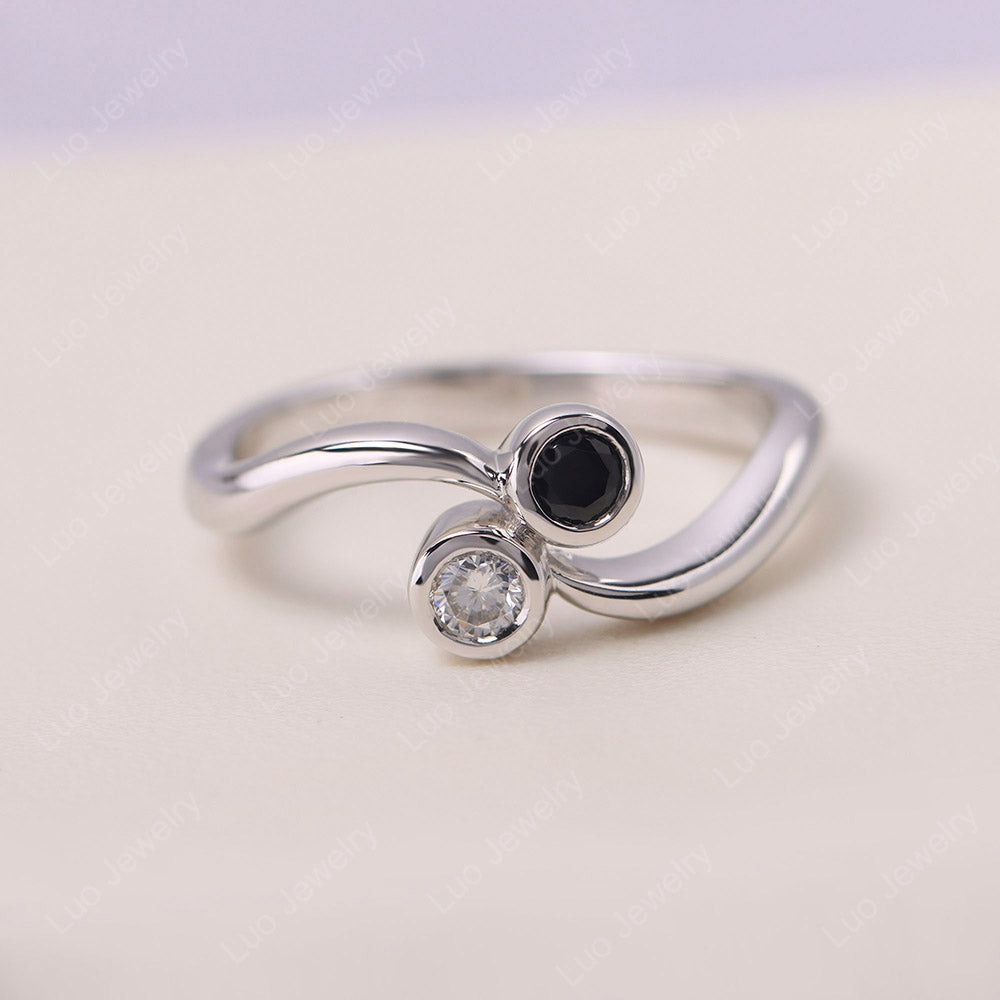 Black Spinel Two Stone Pinky Ring