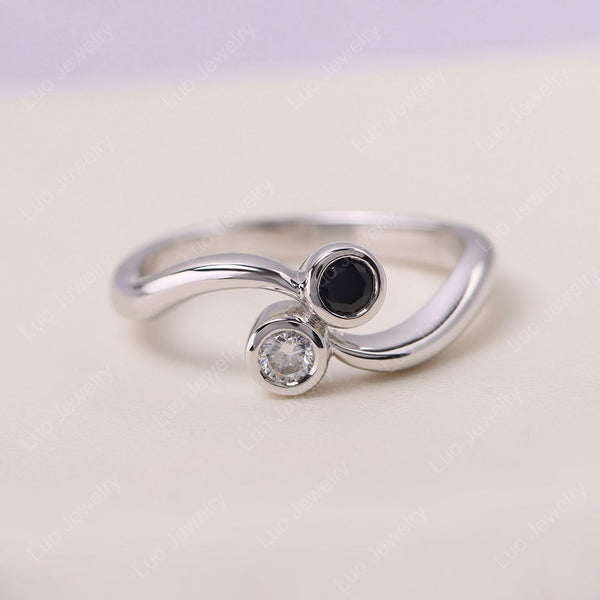 Black Spinel and Cubic Zirconia Two Stone Pinky Ring | LUO