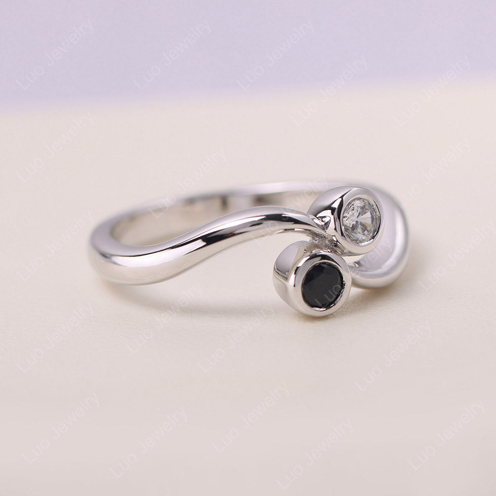 Black Spinel and Cubic Zirconia Two Stone Pinky Ring