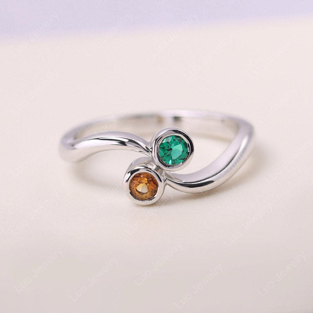 Citrine and Emerald Two Stone Pinky Ring