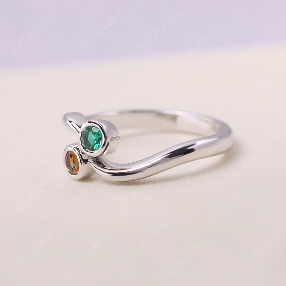 Citrine and Emerald Two Stone Pinky Ring