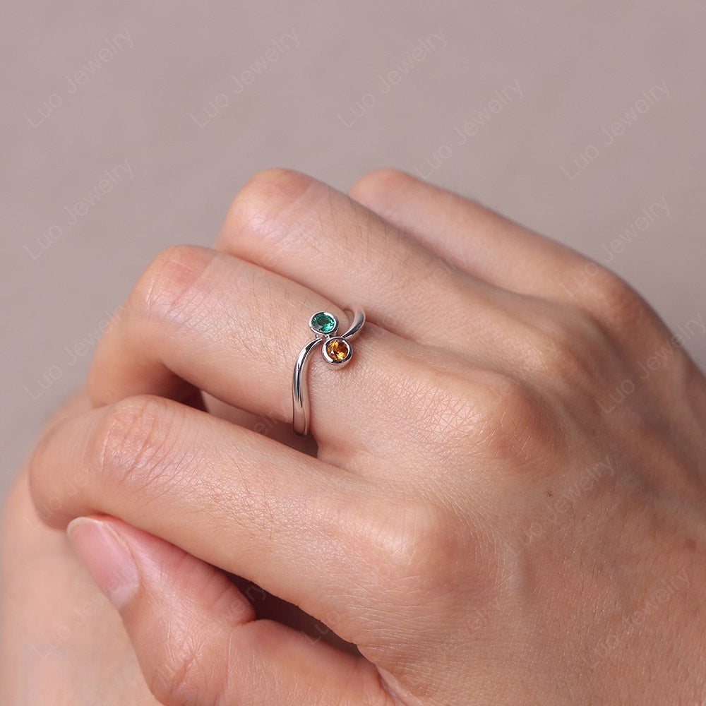 Citrine and Lab Emerald Two Stone Ring
