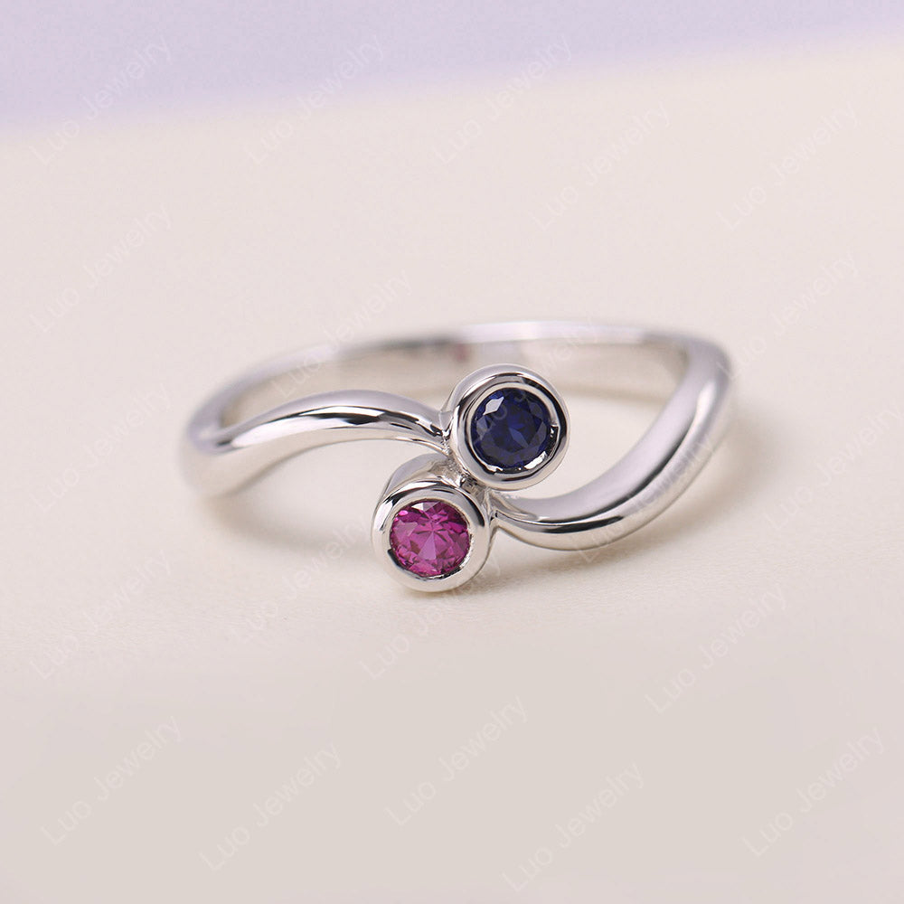 Ruby and Sapphire Two Stone Pinky Ring