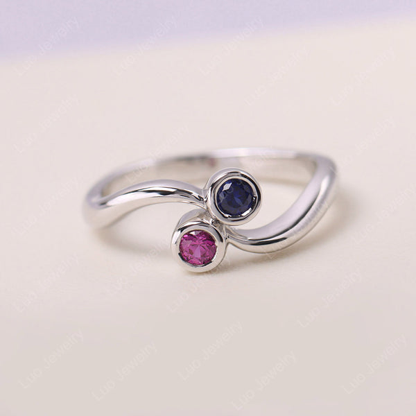 Ruby and Sapphire Two Stone Pinky Ring | LUO