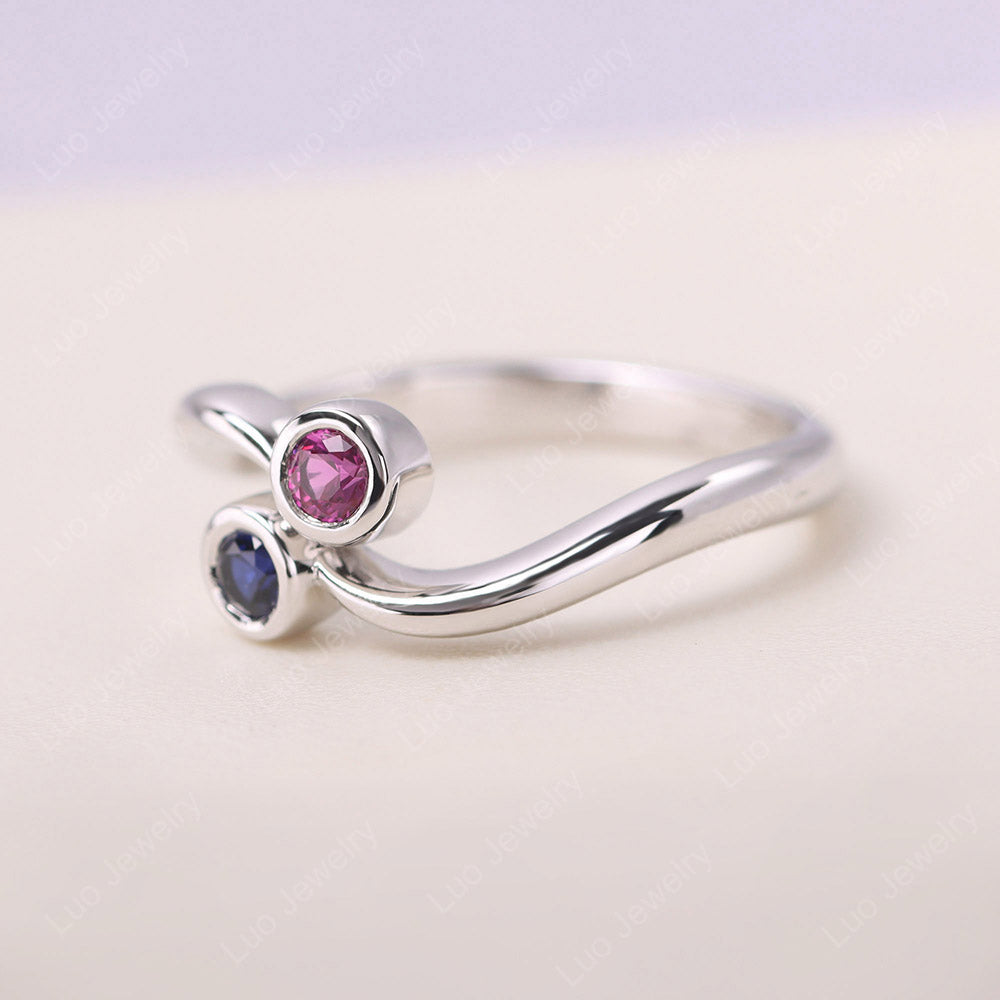Ruby and Sapphire Two Stone Pinky Ring