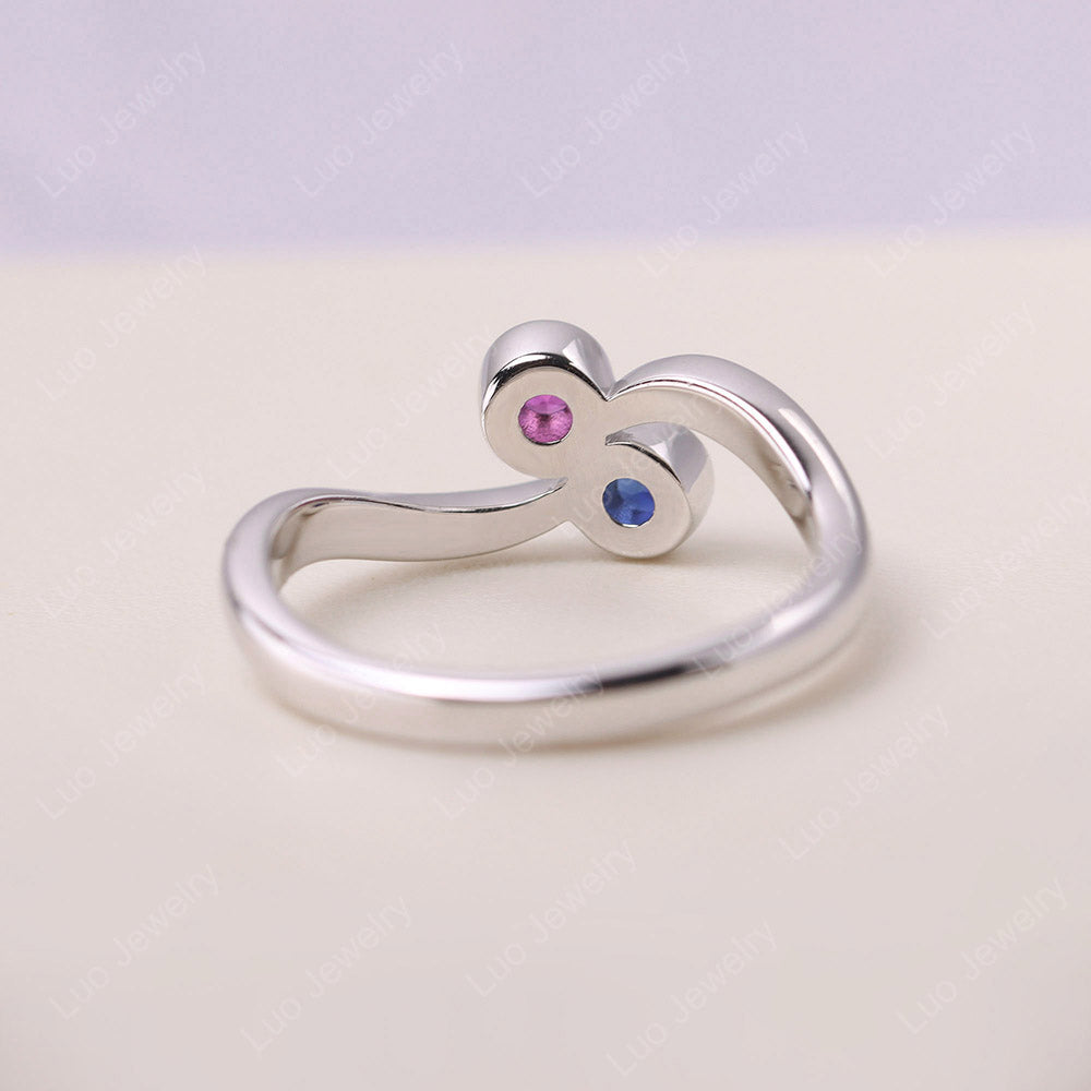 Lab Sapphire and Lab Ruby Two Stone Ring