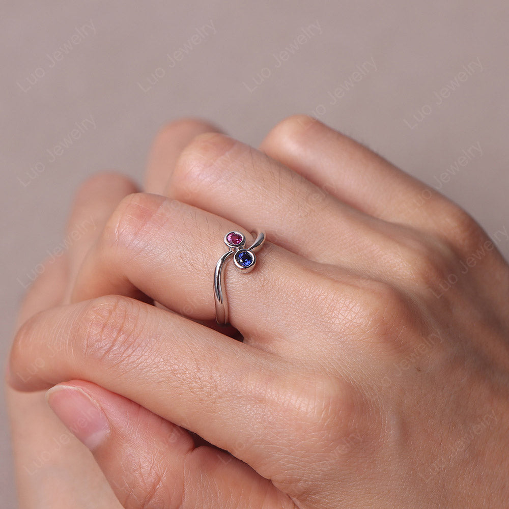 Lab Sapphire and Lab Ruby Two Stone Ring