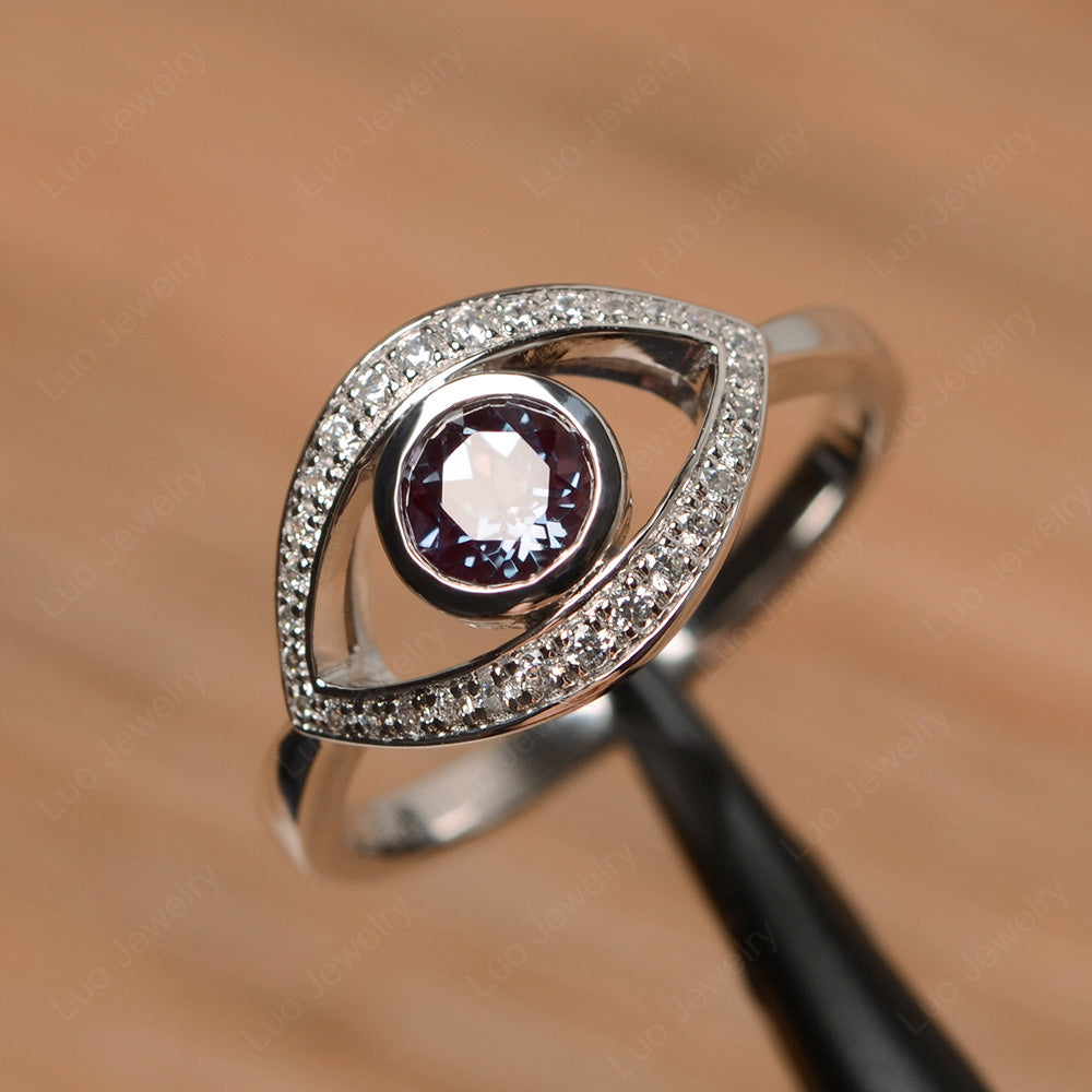 Alexandrite Evil Ring Bezel Set White Gold - LUO Jewelry