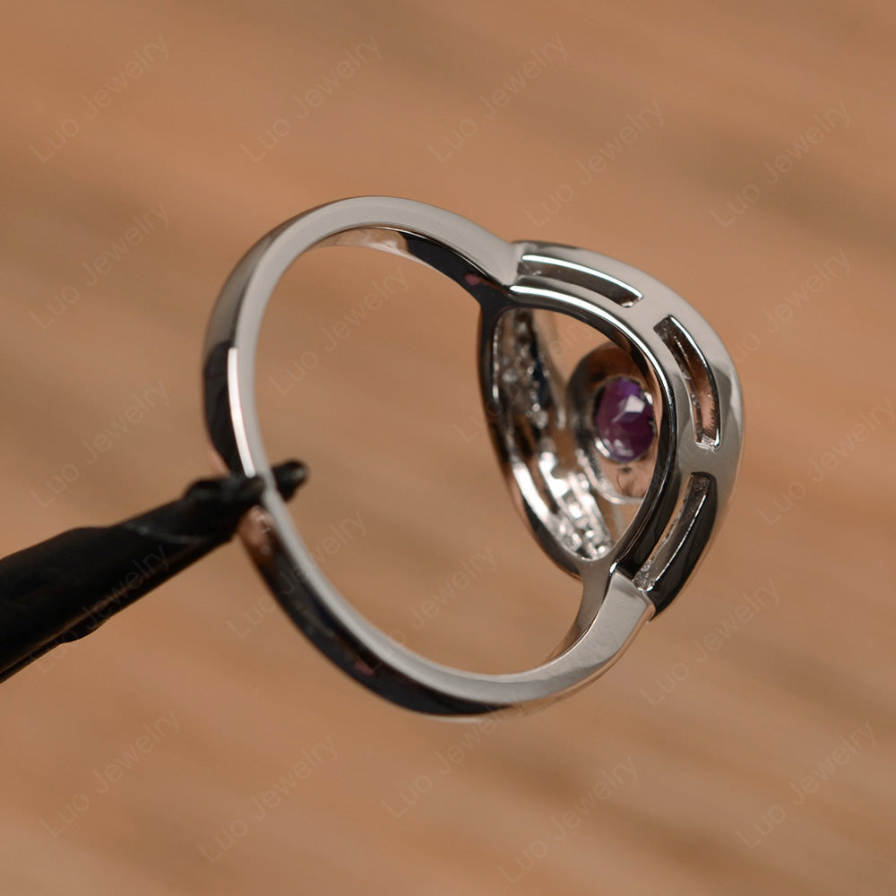 Amethyst Evil Ring Bezel Set White Gold - LUO Jewelry