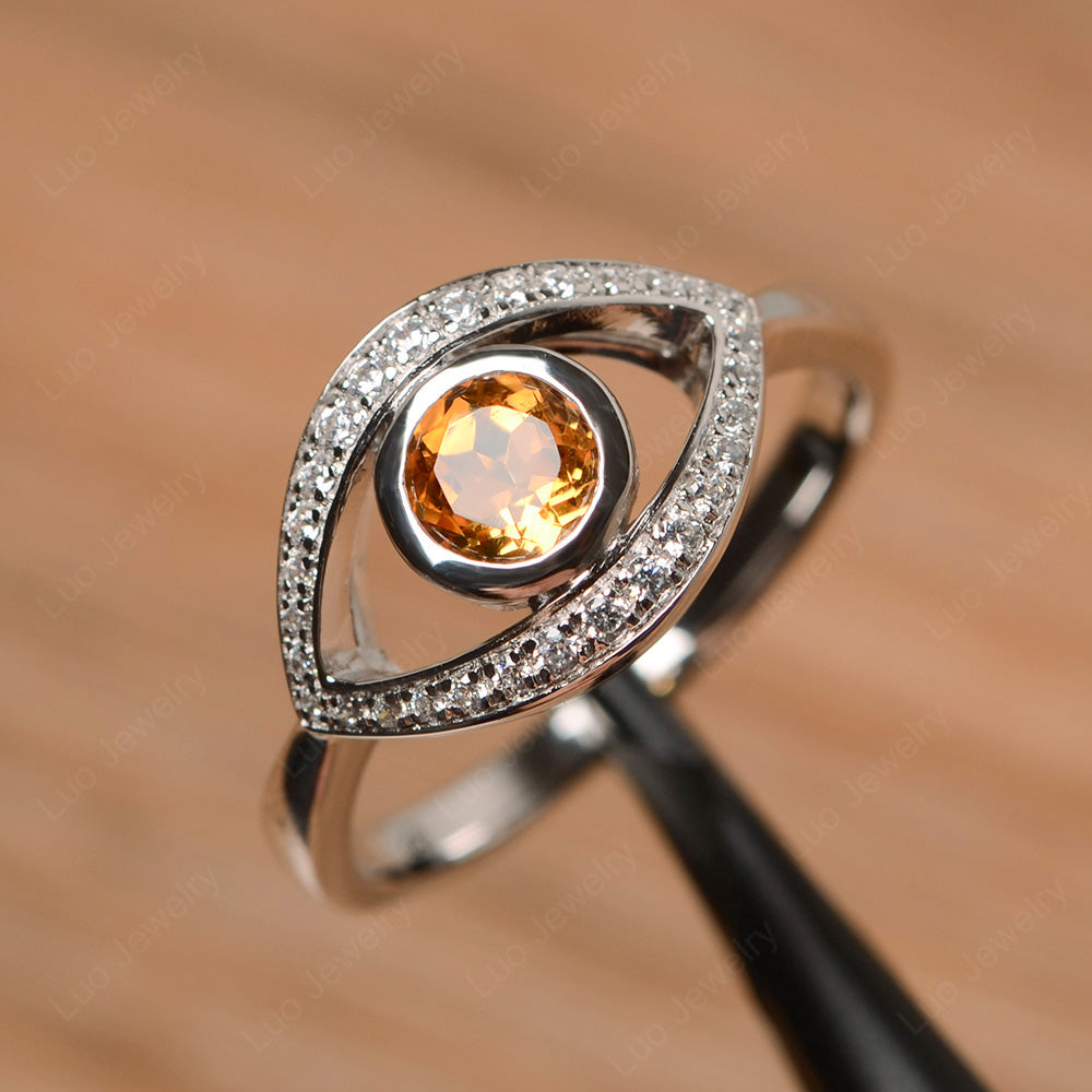 Citrine Evil Ring Bezel Set White Gold - LUO Jewelry