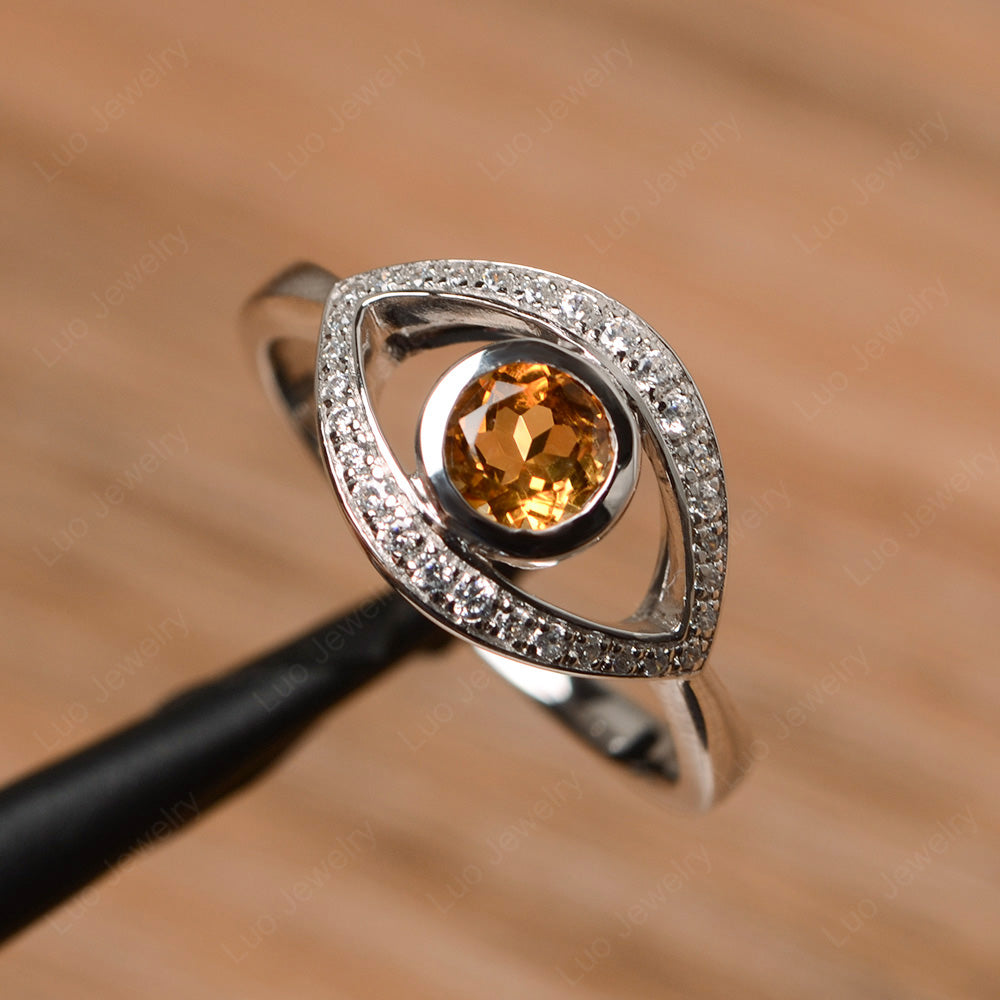 Citrine Evil Ring Bezel Set White Gold - LUO Jewelry