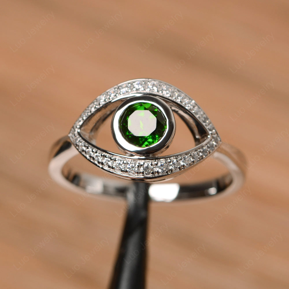 Diopside Evil Ring Bezel Set White Gold - LUO Jewelry