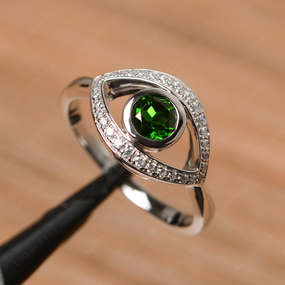 Diopside Evil Ring Bezel Set White Gold - LUO Jewelry