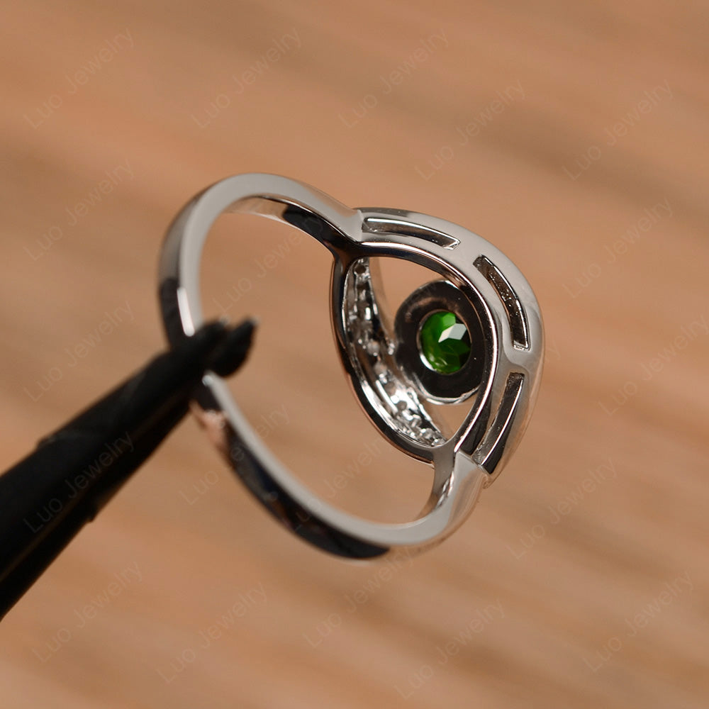 Diopside Evil Ring Bezel Set White Gold - LUO Jewelry