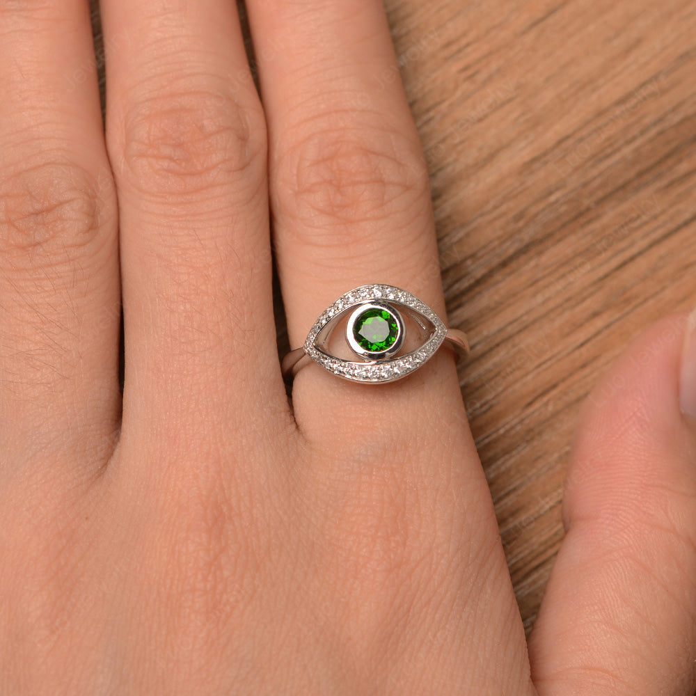 Diopside Evil Ring Bezel Set White Gold - LUO Jewelry