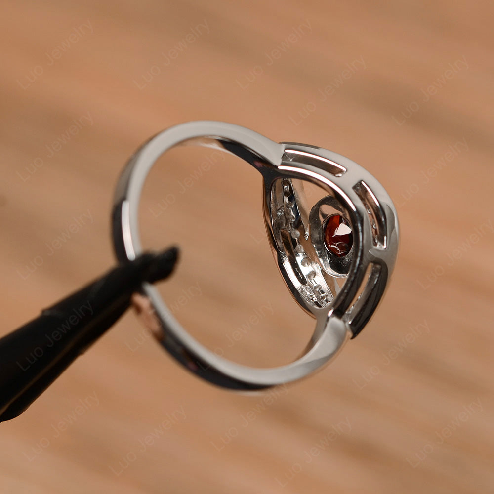 Garnet Evil Ring Bezel Set White Gold - LUO Jewelry