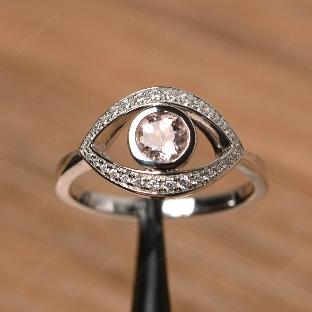 Morganite Evil Ring Bezel Set White Gold - LUO Jewelry