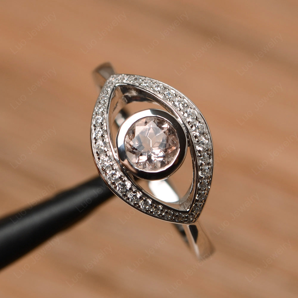 Morganite Evil Ring Bezel Set White Gold - LUO Jewelry