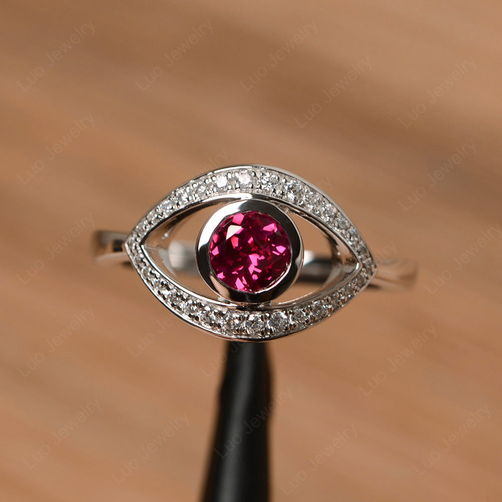 Ruby Evil Ring Bezel Set White Gold - LUO Jewelry