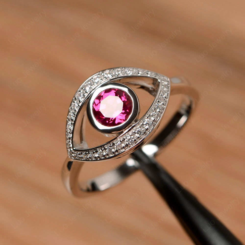 Ruby Evil Ring Bezel Set White Gold - LUO Jewelry