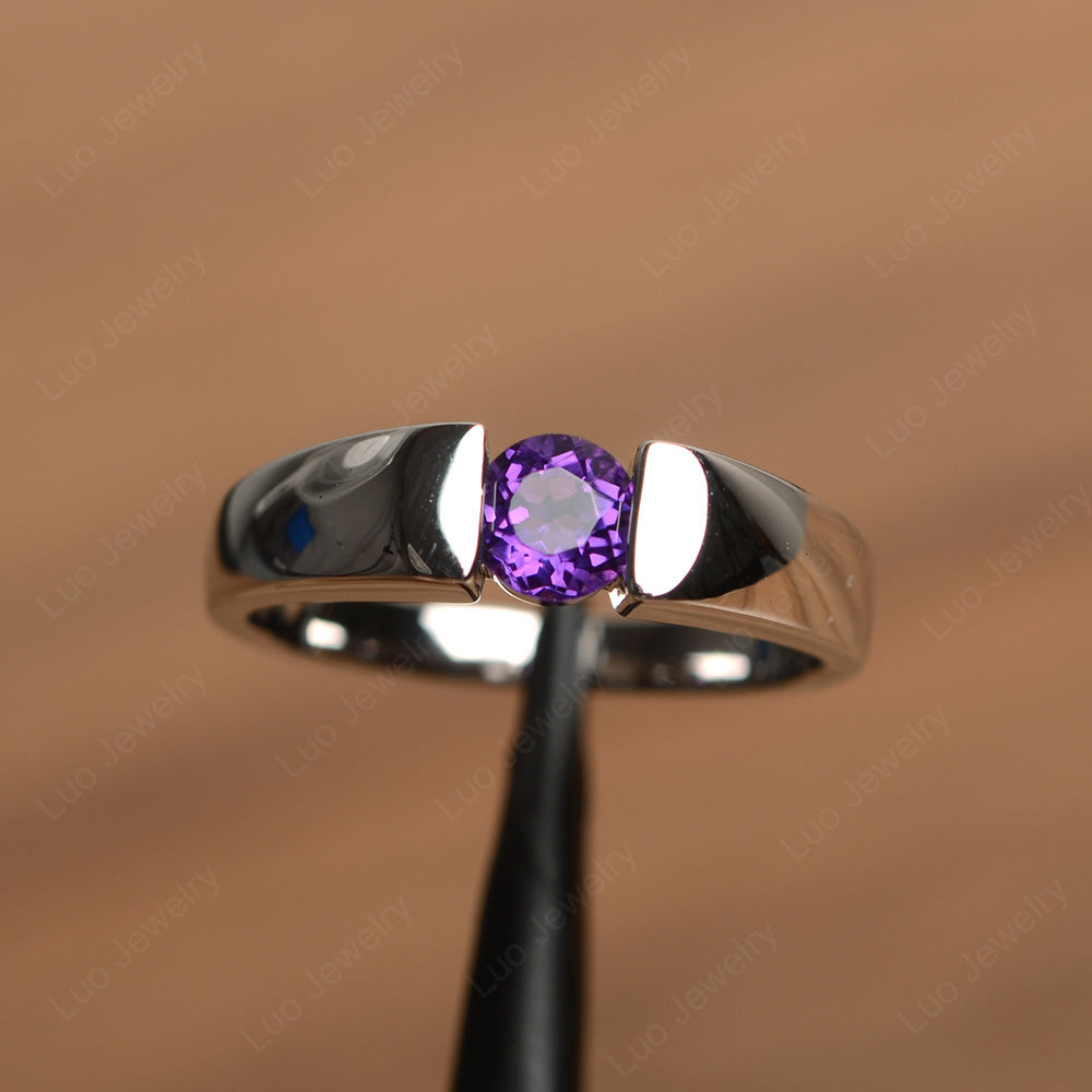 Amethyst Solitaire Wide Band Ring Yellow Gold - LUO Jewelry