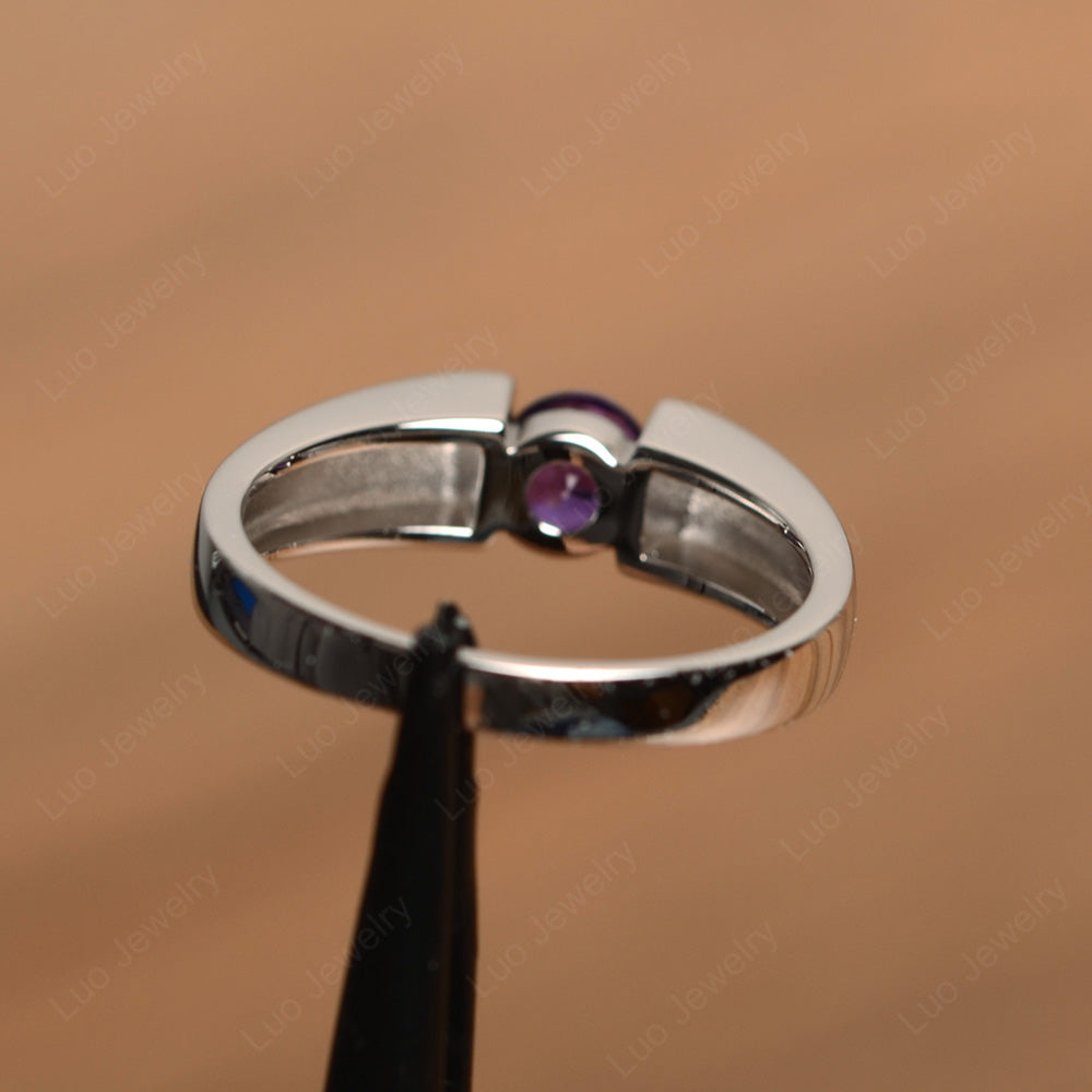Amethyst Solitaire Wide Band Ring Yellow Gold - LUO Jewelry