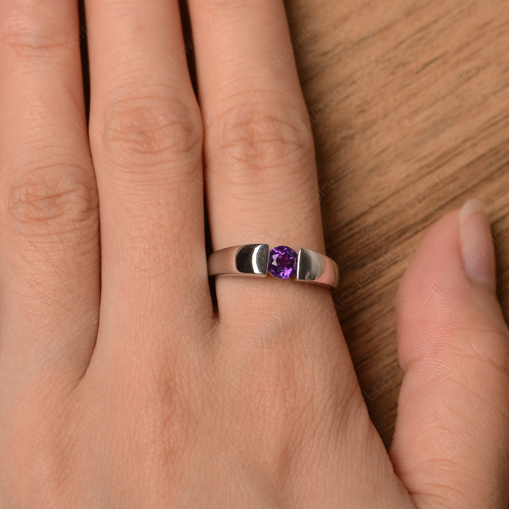 Amethyst Solitaire Wide Band Ring Yellow Gold - LUO Jewelry