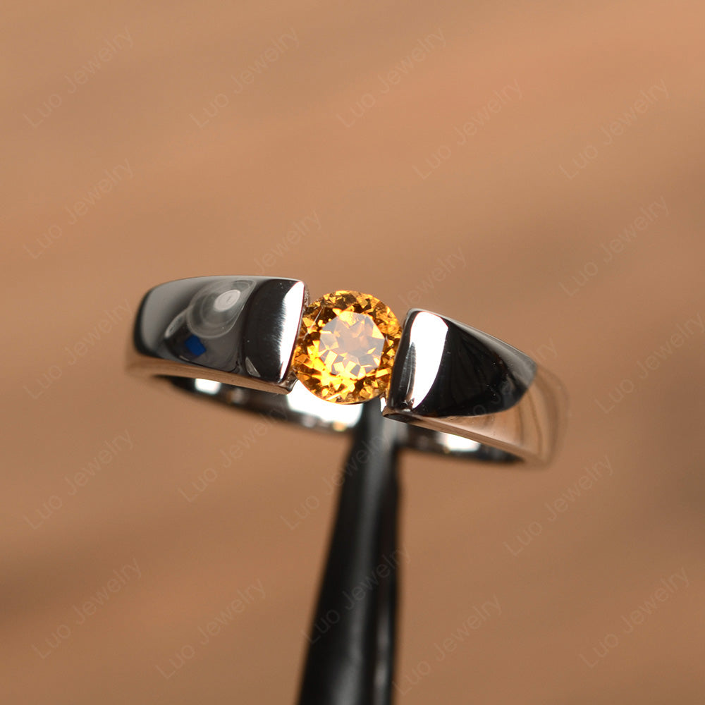 Citrine Solitaire Wide Band Ring Yellow Gold - LUO Jewelry