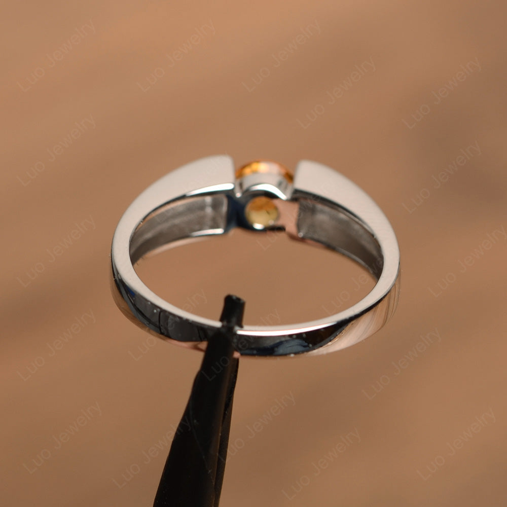 Citrine Solitaire Wide Band Ring Yellow Gold - LUO Jewelry