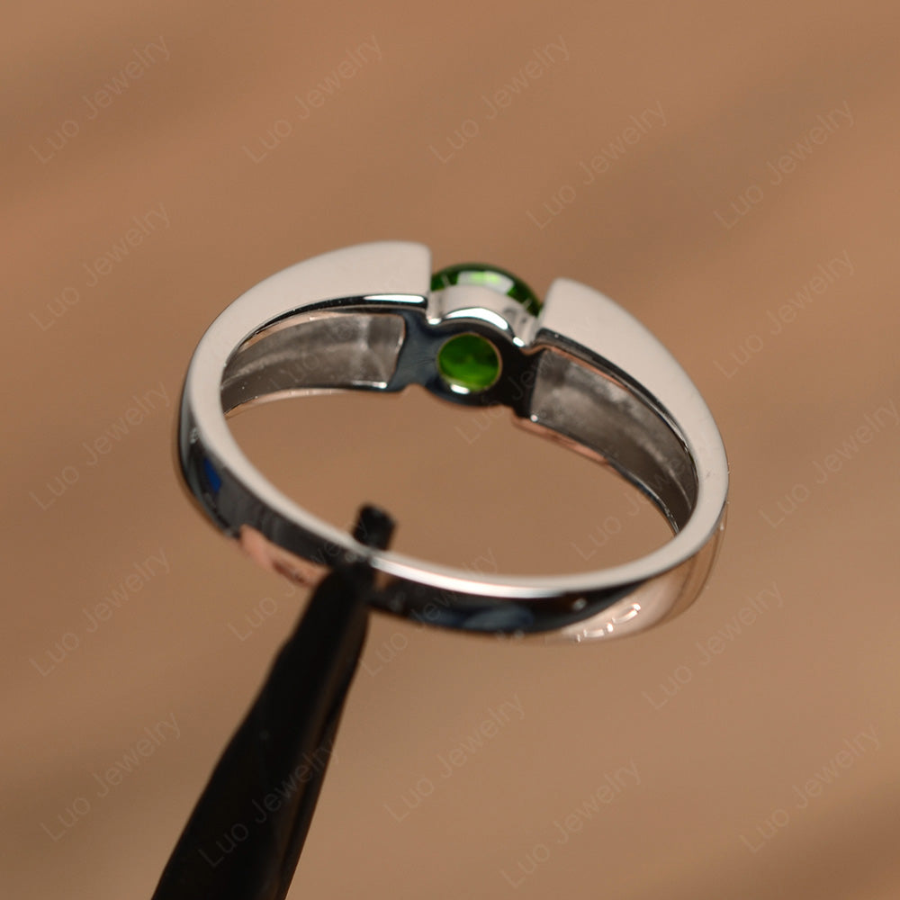 Diopside Solitaire Wide Band Ring Yellow Gold - LUO Jewelry
