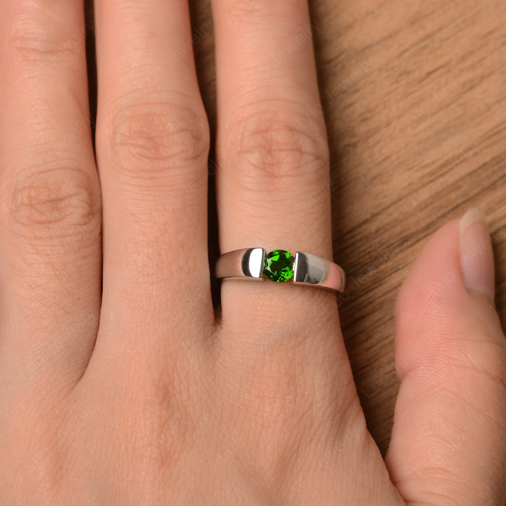 Diopside Solitaire Wide Band Ring Yellow Gold - LUO Jewelry